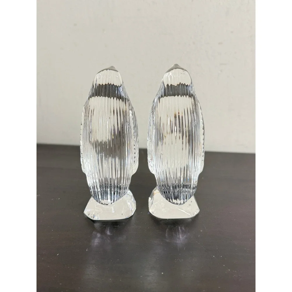 Waterford Crystal Penguin Figurines Pair Etched Lead Glass Bird Statues 4.5